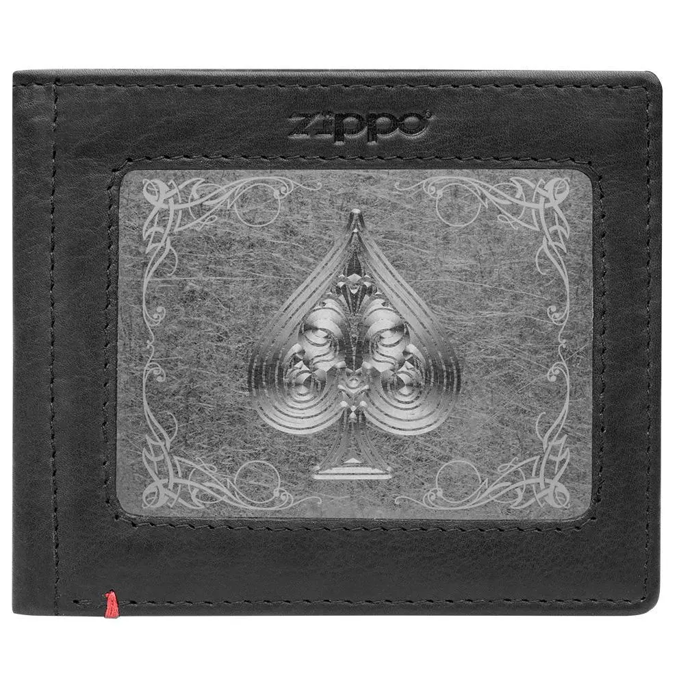 Black Leather Wallet- Spade Metal Plate Design 1