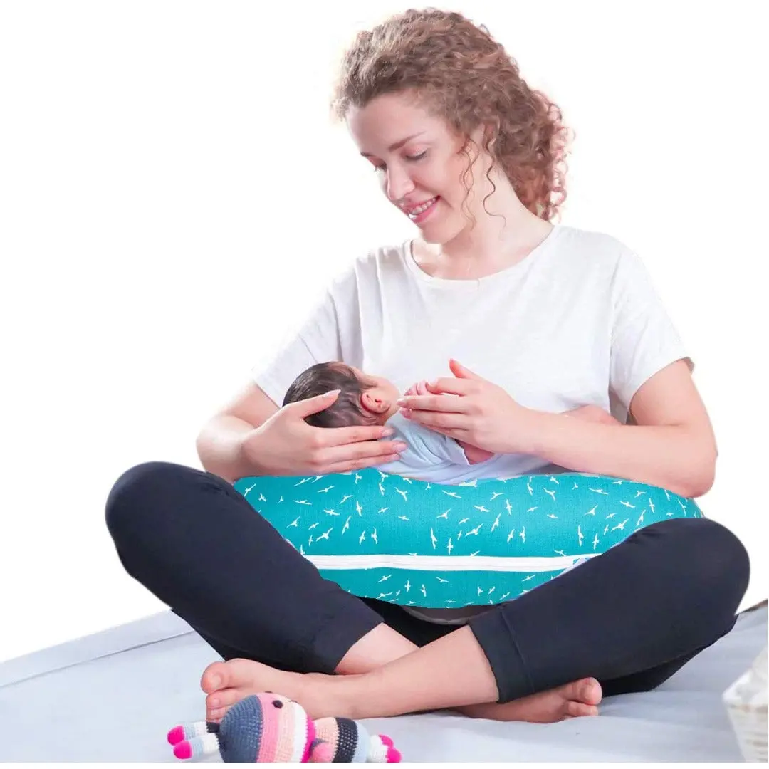 Portable Feeding Pillow For Baby And Mom| Born Baby Printed Portable Breast Feeding Pillow | Baby Support For Baby And Mom | Pillow For Breastfeeding Moms-(Green) 1