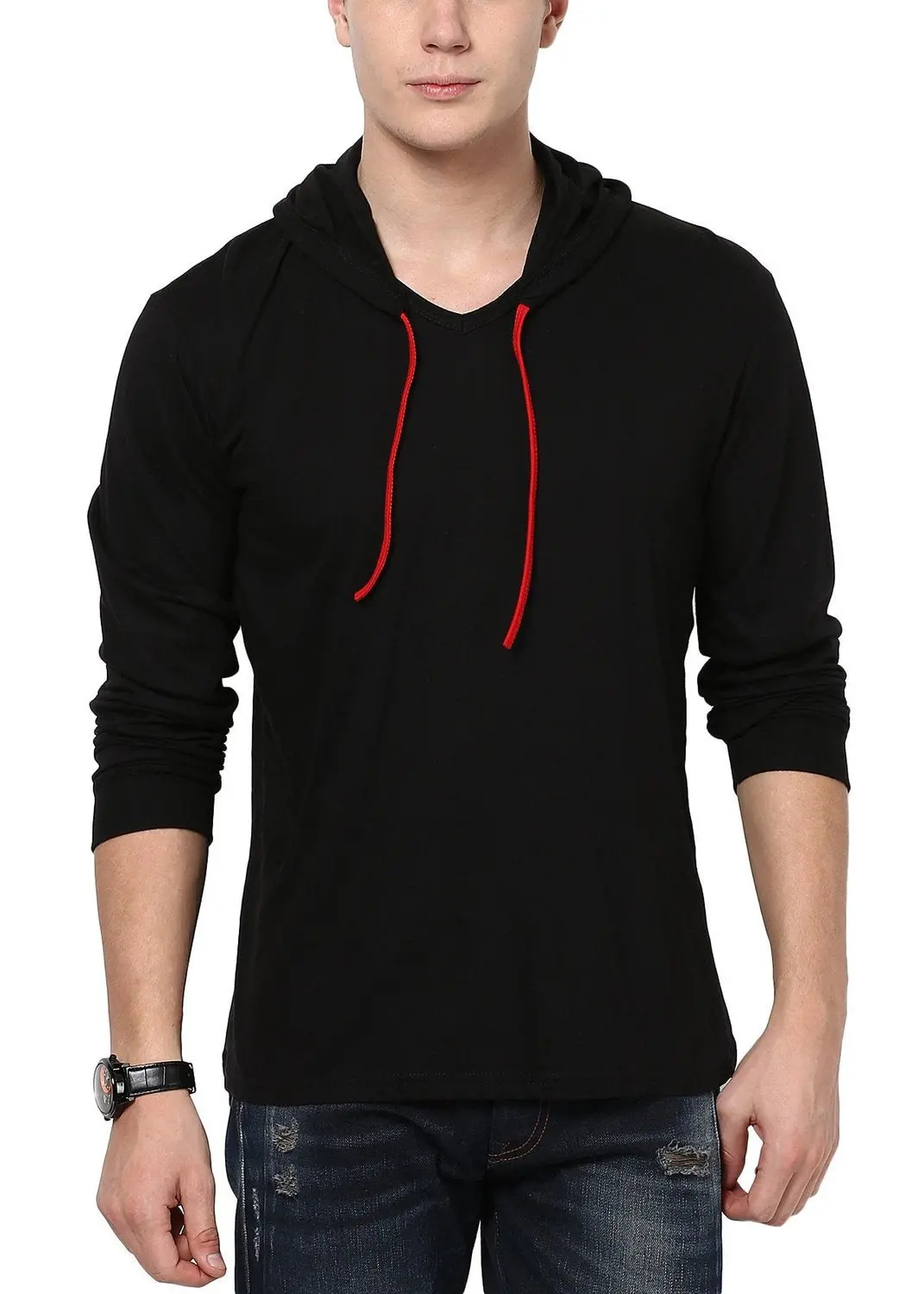 Style Shell Men's Hooded Full Sleeve Cotton T-Shirt (Medium, Black) 2