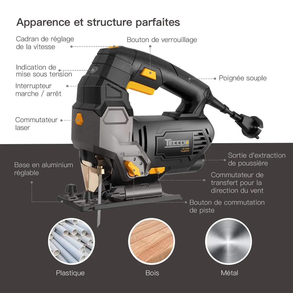 Scies Sauteuses, Teccpo Professional 800W Scie Sauteuse Électrique, Hauteur De Course 22Mm, 3000Spm, Angle Max 45°, 6 Vitesses, Avec Guide Laser - Tajs01p 2
