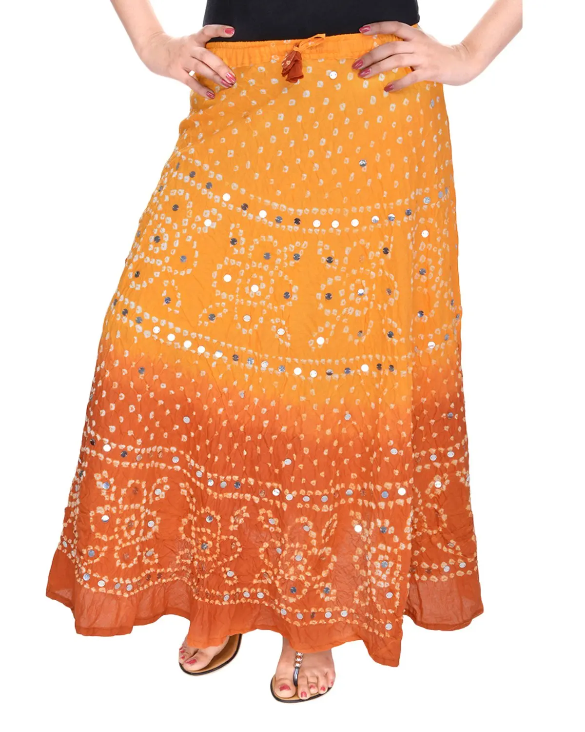 Soundarya Women's Cotton Long Skirt(Rs3027, 38, Yellow And Brown) 1