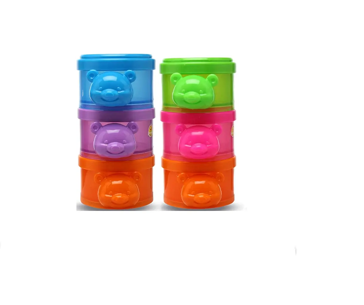 New Born Babies Portable Milk Powder & 3 Rack Food Storage Container For Baby/Infants & Toddlers -Assorted Colours Pack Of 2 1