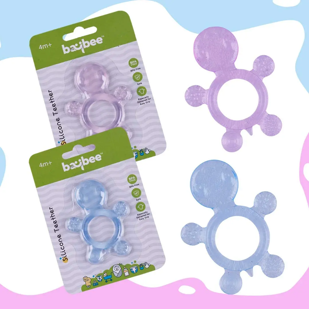 Natural Silicon Teether For Babies, Non-Toxic Food Grade, Bpa-Free Silicon Teether For Infants, Freeze Safe Easy Teething & Chewing Play Toys For Baby (Pink&Blue (Teddy)) 1