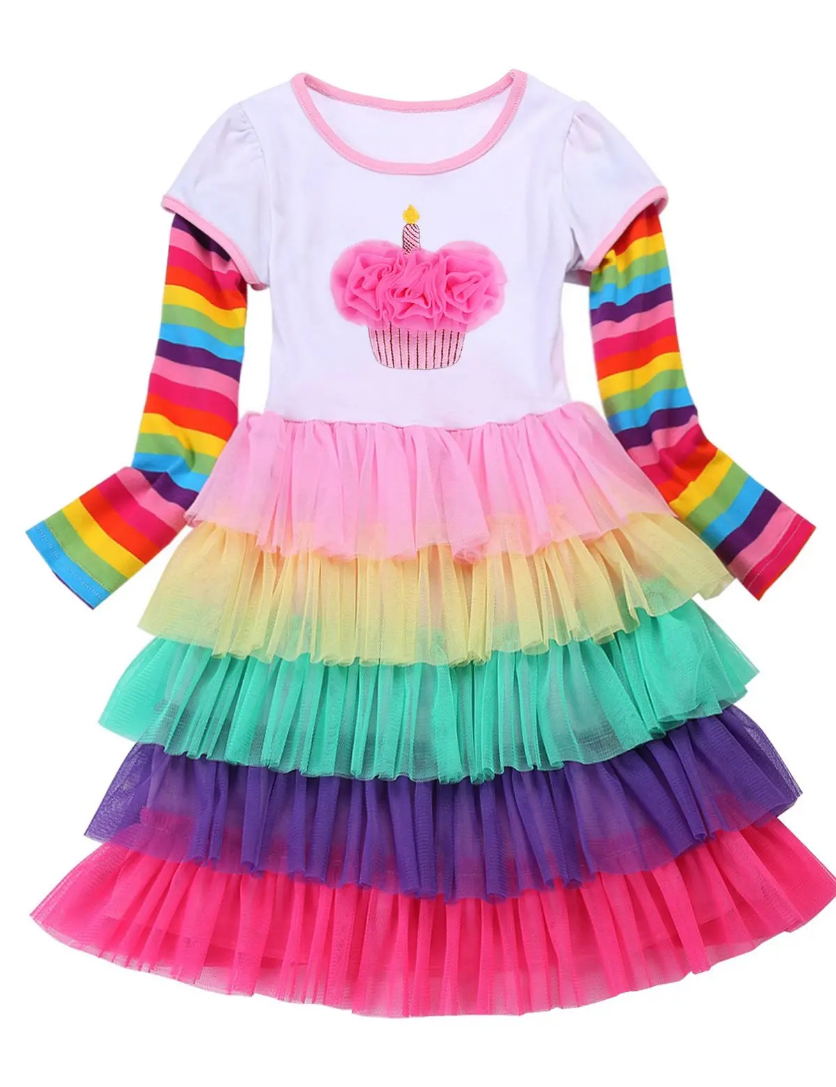 Fubin Pompomkid Vintage Print Foral High Low Flying Sleeve Girl Dress Princess Clothes 1