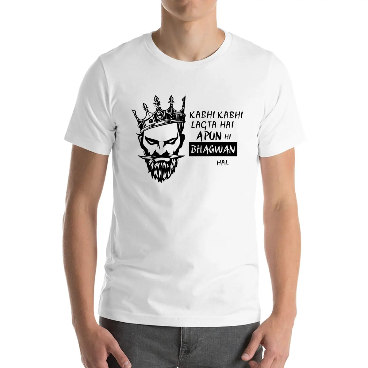 Emmature Men's Sacred Games (Kabhi Kabhi Lagta Hai Apun Hi Bhagwan Hai) Printed T-Shirt White 1