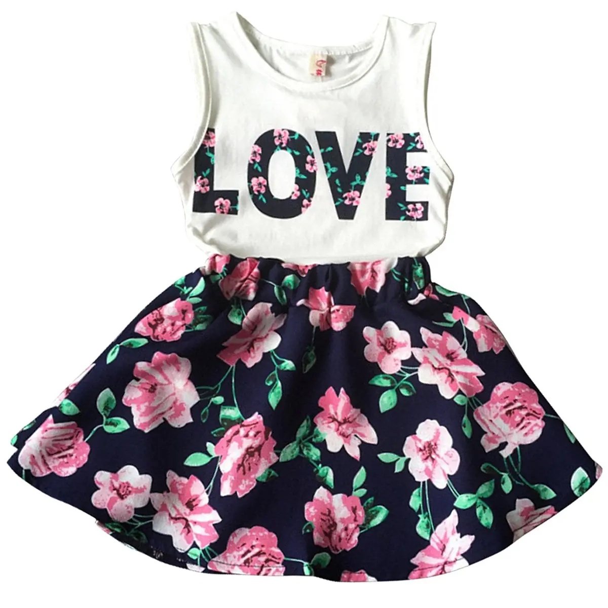 Jastore Girls Letter Love Flower Clothing Sets Top+Short Skirt Kids Clothes (3-4T) 1