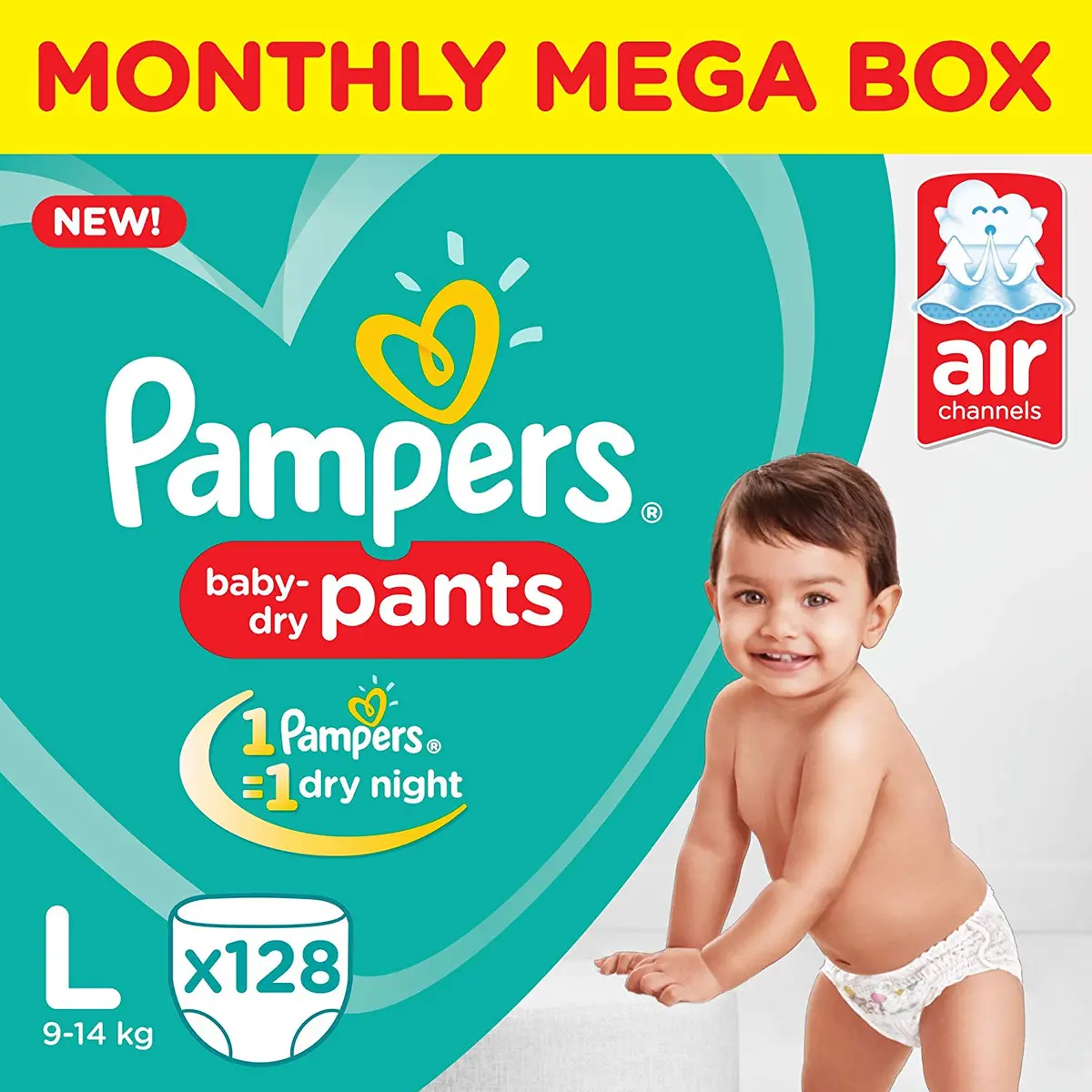 Pampers New Large Size Diapers Pants Monthly Box Pack, 128 Count 1