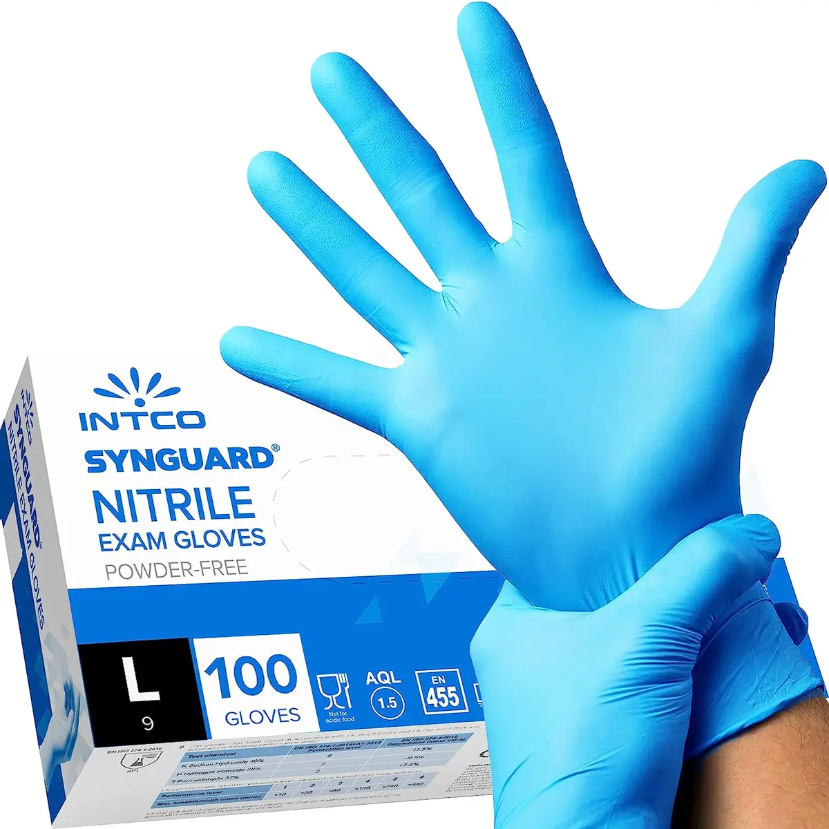 Intco Nitrile Blue Powder Free Workshop Gloves Size Large X100 1