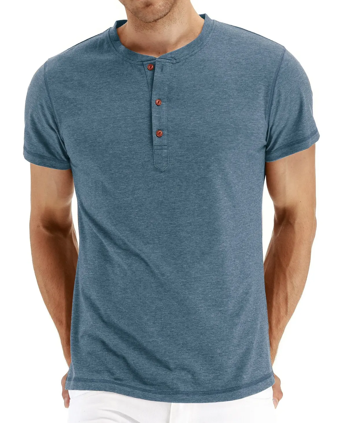 Pegeno Men's Casual Slim Fit Short Sleeve Henley T-Shirts Cotton Shirts Vg-Blue-Us Xl 1