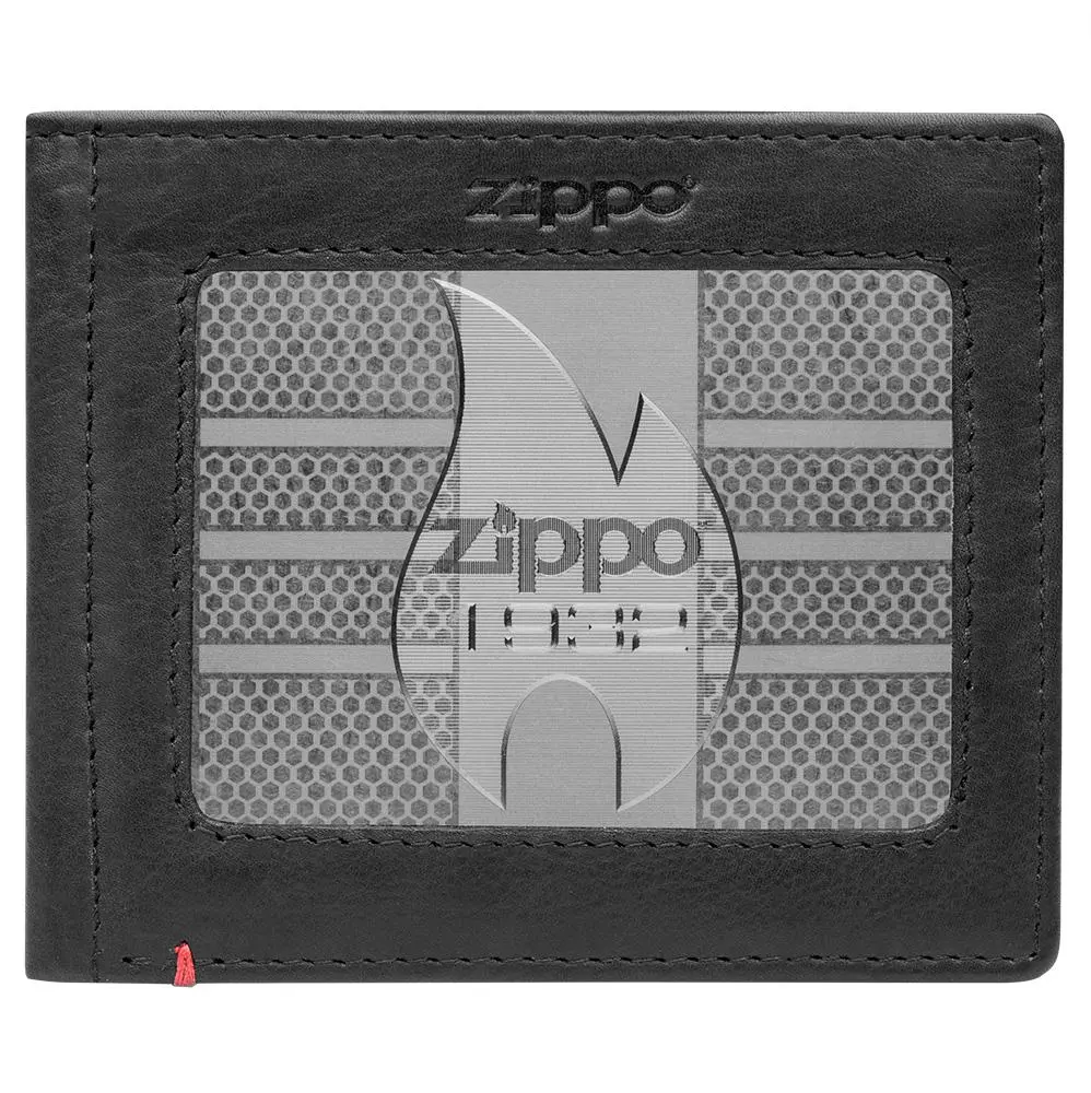 Black Leather Wallet- Zippo 1932 Metal Plate Design 1