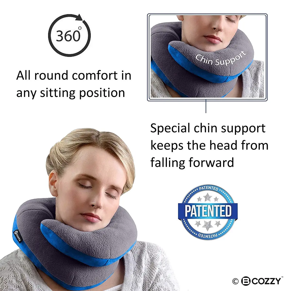 Bcozzy Chin Supporting Travel Neck Pillow - Supports The Head, Neck And Chin In Maximum Comfort In Any Sitting Position. A Patented Product 2