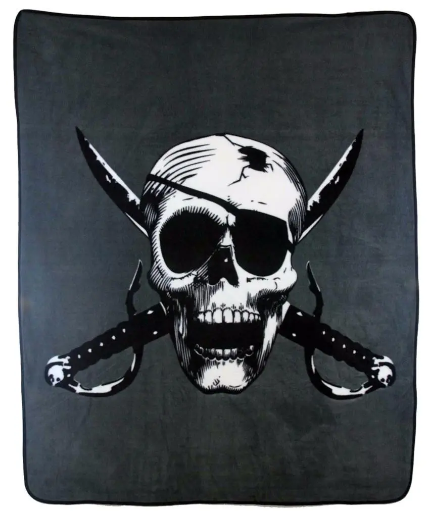 Pirate Skull W Eye Patch & Crossed Swords Large (50In X 60In) Plush Throw Blanket 1