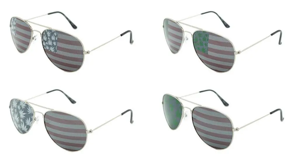 American Flag Marijuana Pot Leaves Lens Aviator Sunglasses 1