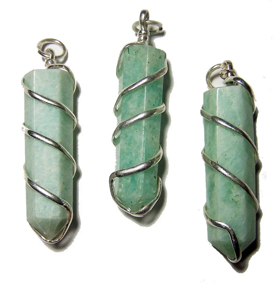 Amazonite Coil Wrapped Point Stone Pendant 1
