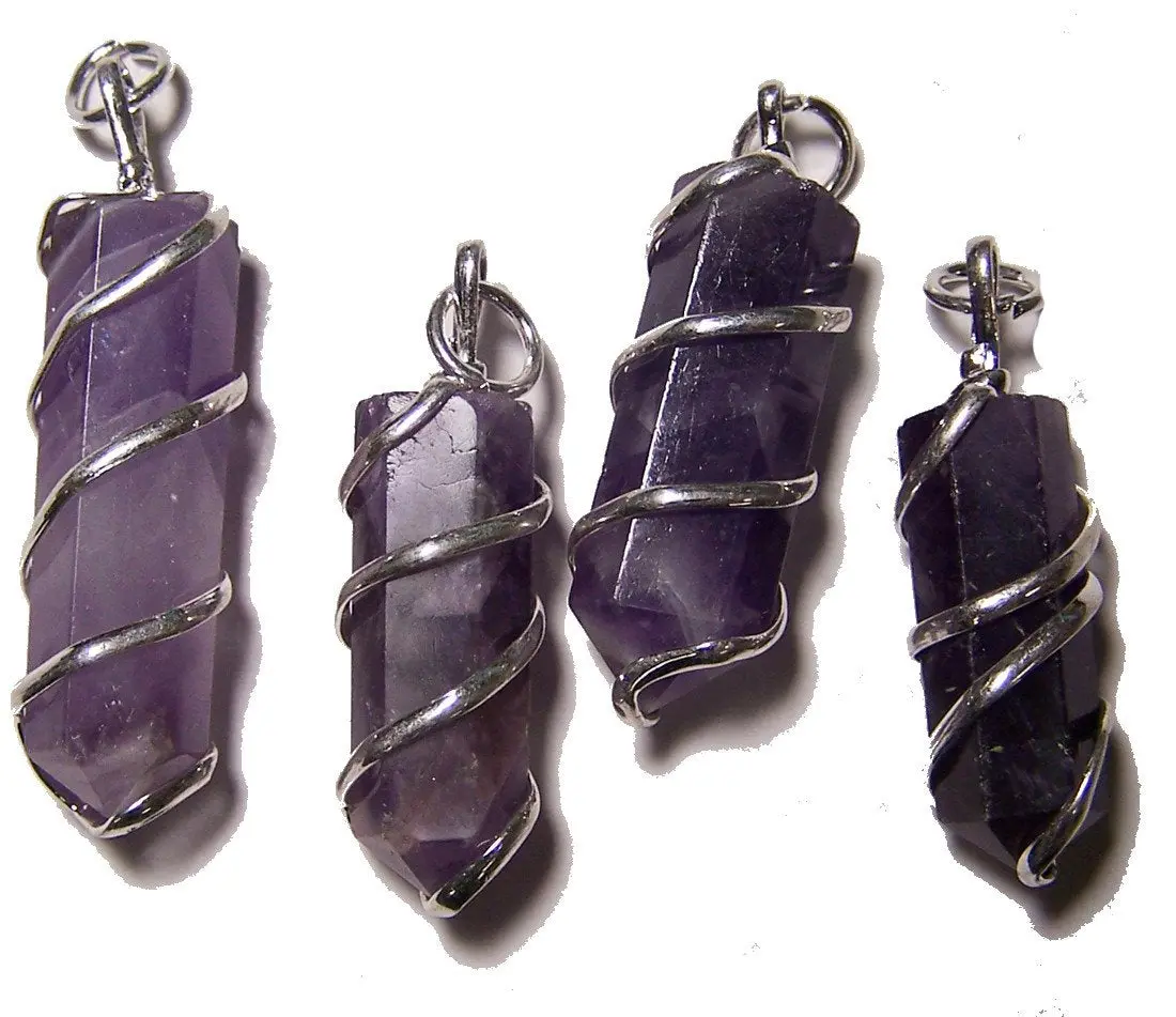 Amethyst Coil Wrapped Point Stone Pendant 1