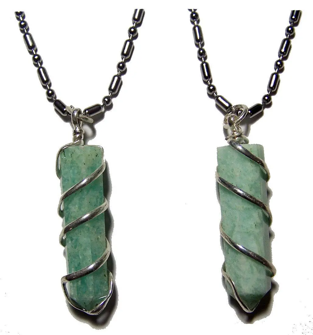Amazonite Coil Wrapped Stone Stainless Steel Ball Chian Necklace 1