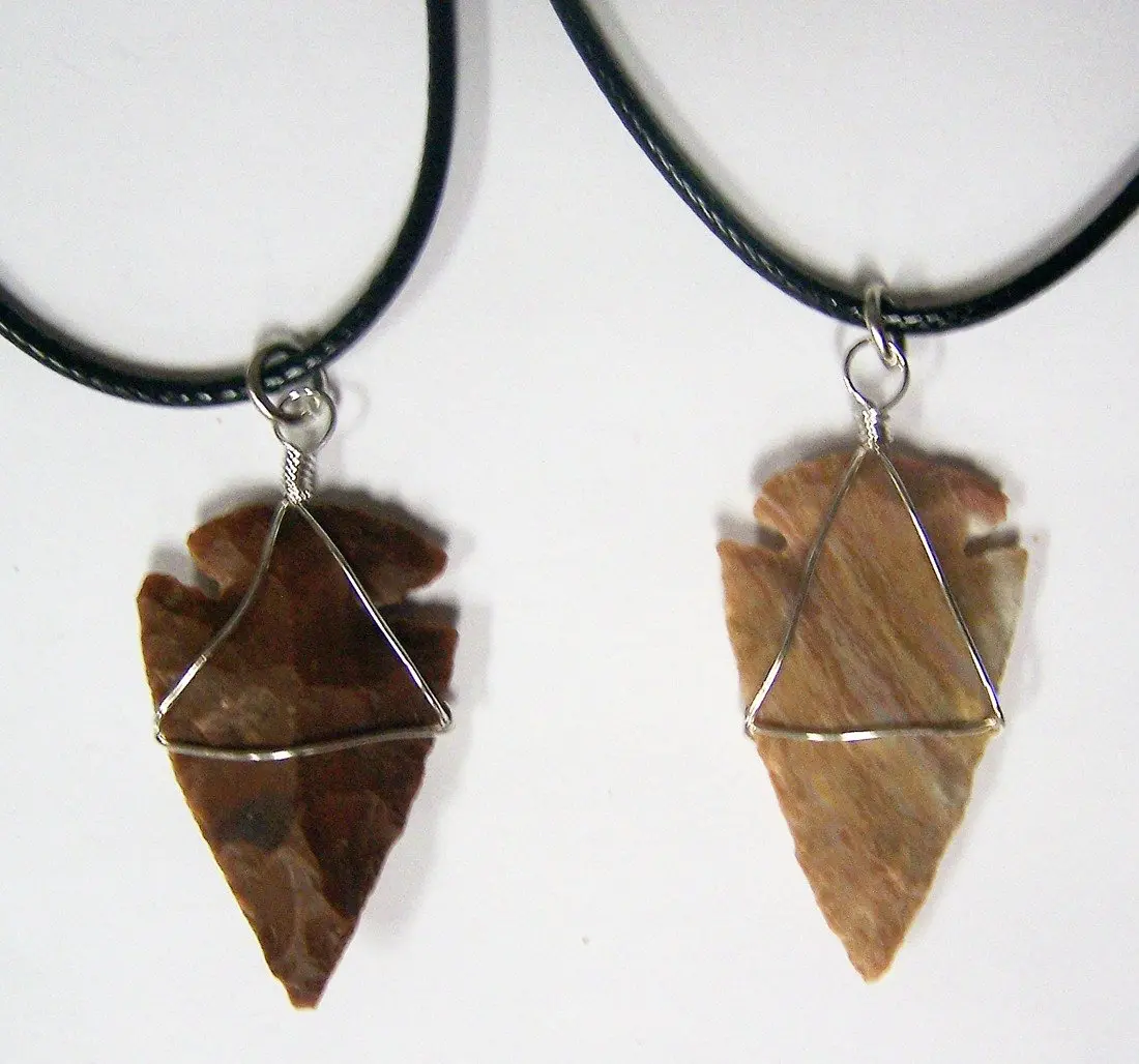 Adustable Black Rope Necklace With Wire Wrapped Arrowhead Pendant 1