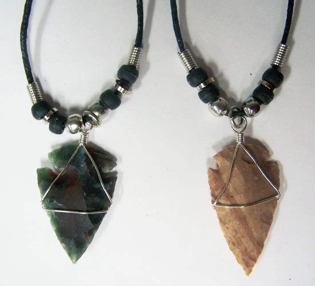 Black Rope & Silver Beads Necklace With Wire Wrapped Arrowhead Pendant 1