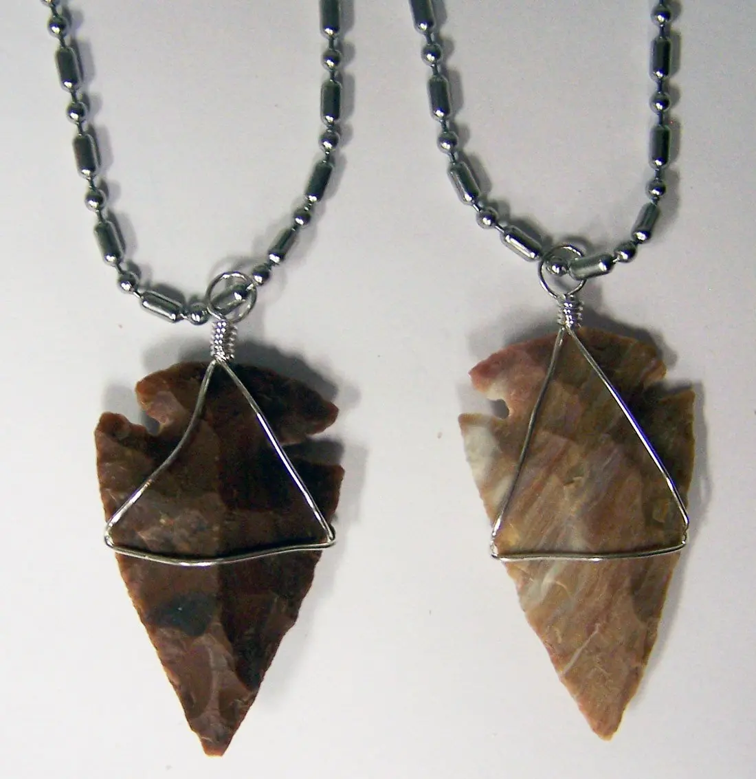 Stainless Steel Ball Chain Necklace With Wire Wrapped Arrowhead Pendant 1