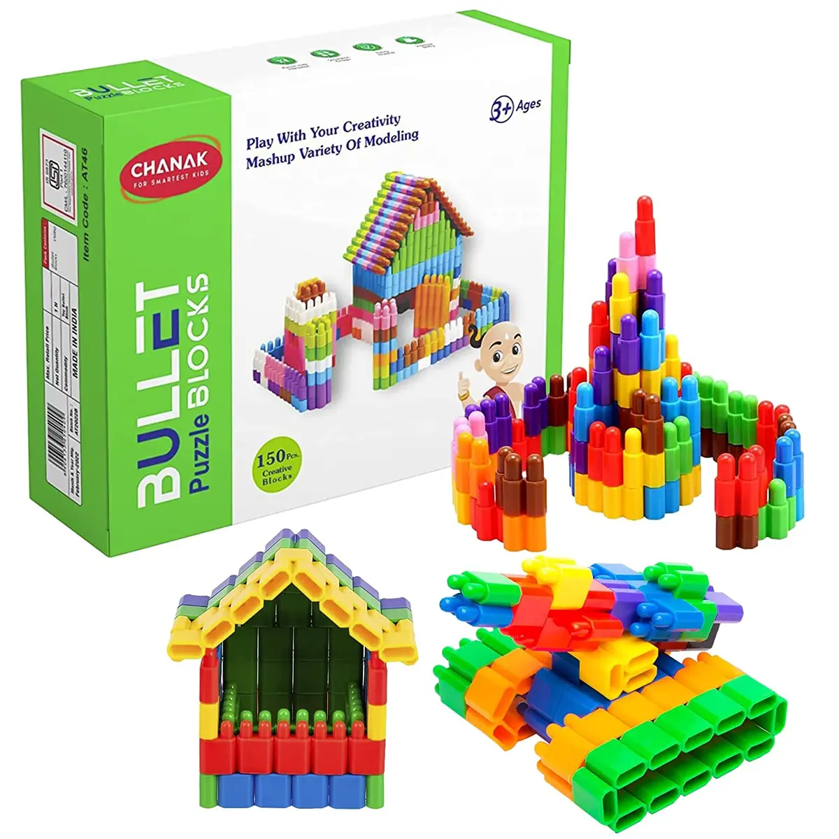 Plastic Diy Interlocking Building Block Bullet Puzzle Blocks Fun Creative Construction Toy Playset With Storage Box For Kids & Toddlers ( Pack Of 150, Multicolor) 1