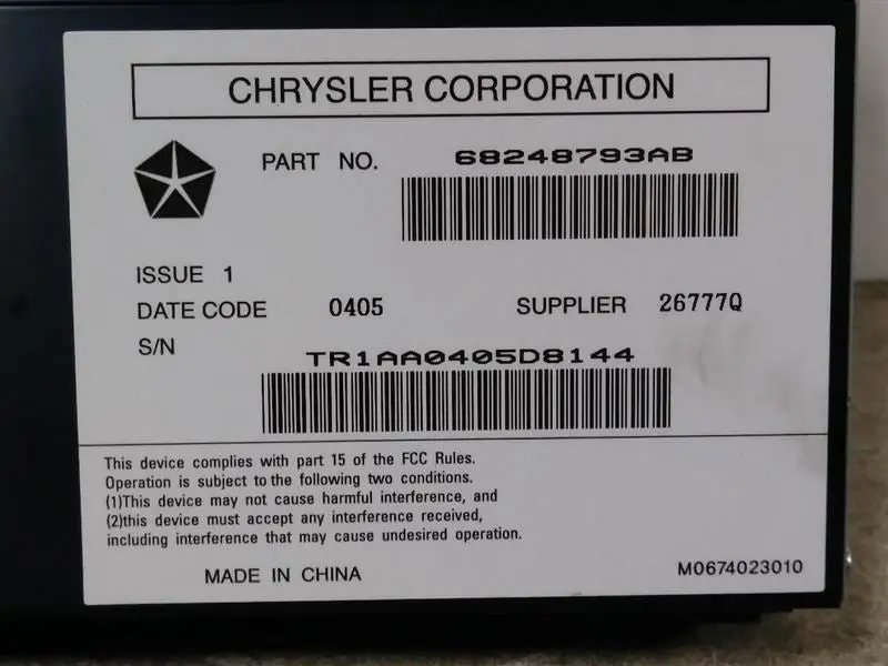 2015 Ram1500 Radio Amplifier. Part Number 68248793Ab 2