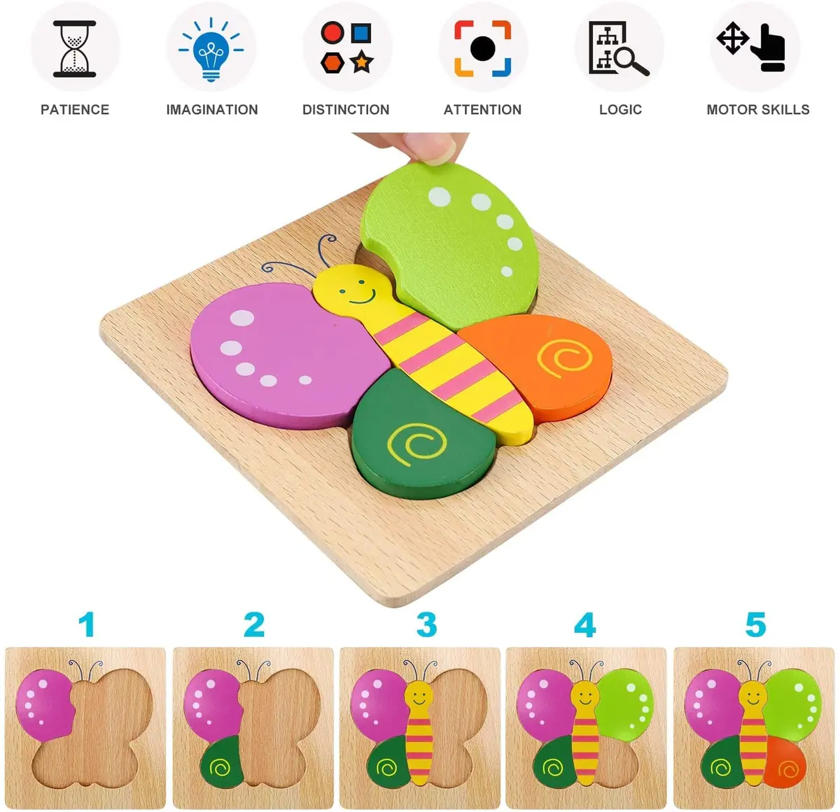Wooden Puzzles For Kids Toys| Animals, Birds, Fish, Vehicle Jigsaw Puzzle Baby Toys, Board Games Learning Educational Children Toy Puzzles For Toddlers Boys Girls (Assorted) 2