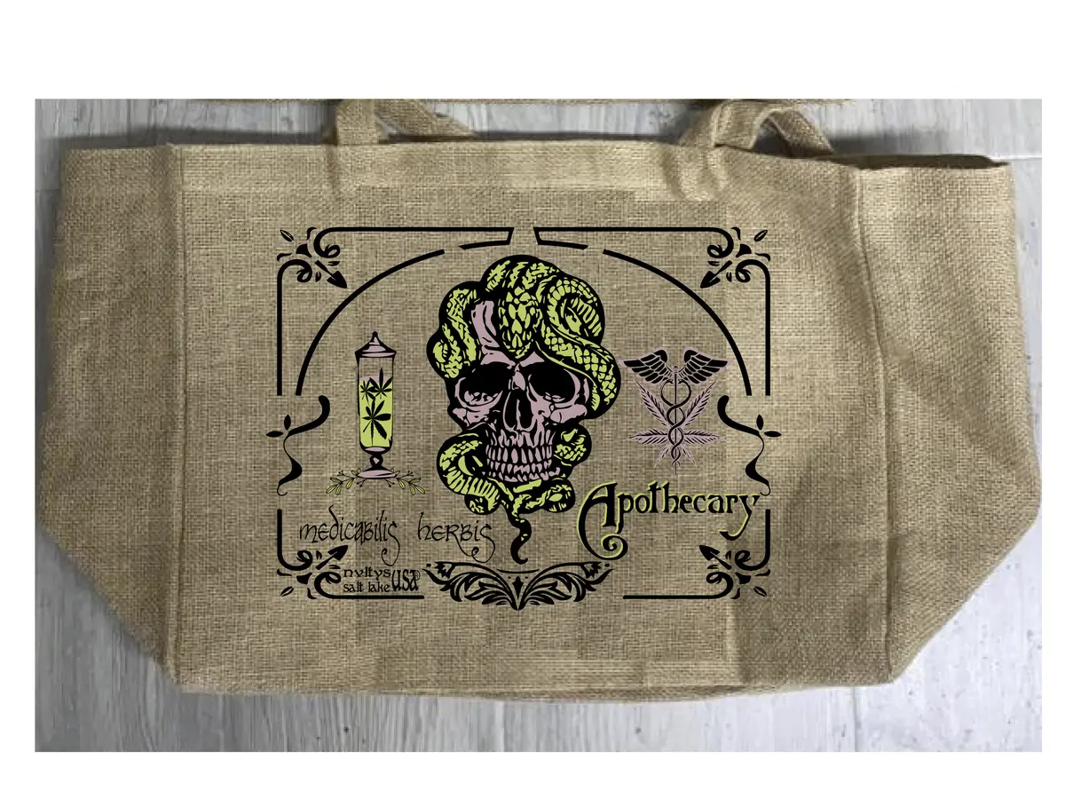 Apothecary Medical Marijuana Burlap Tote Bag 1