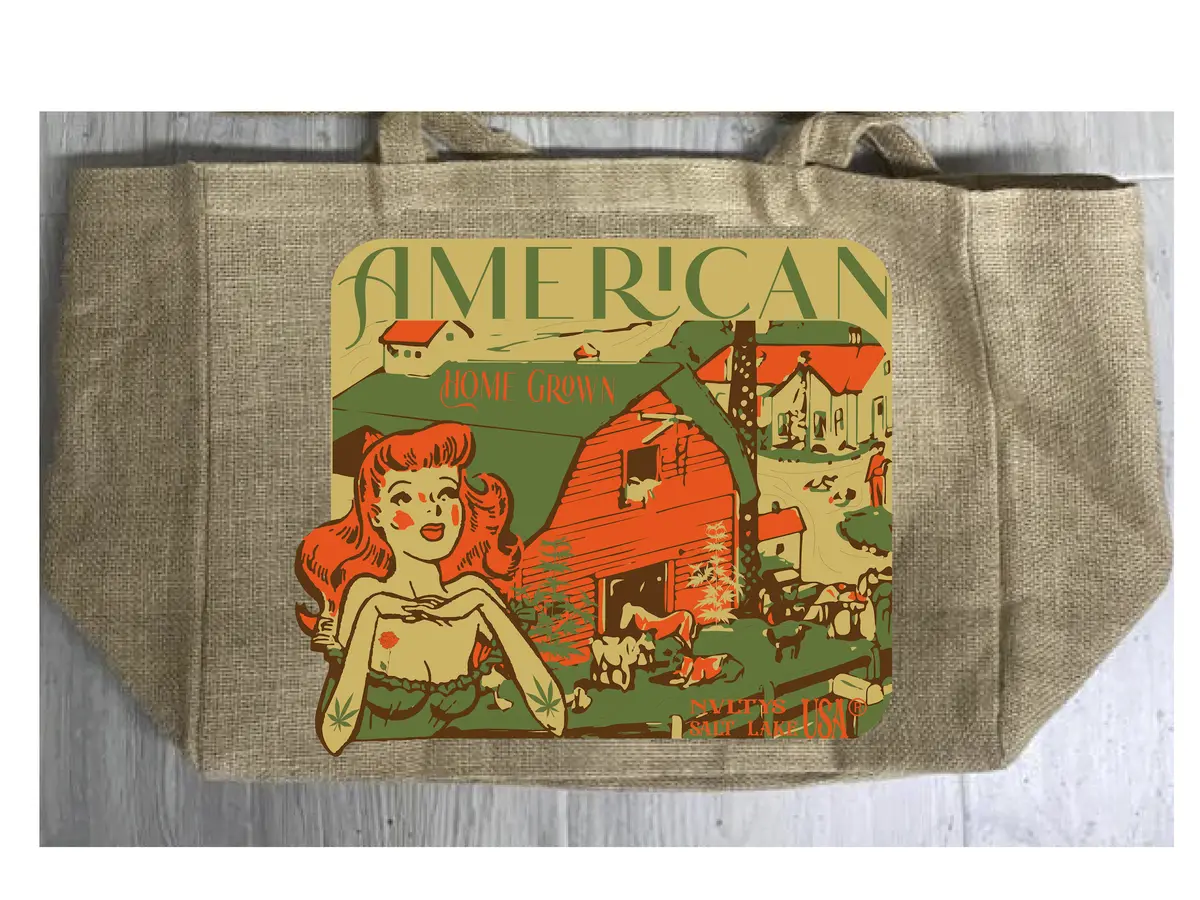 American Homegrown Marijuana Burlap Tote Bag 1