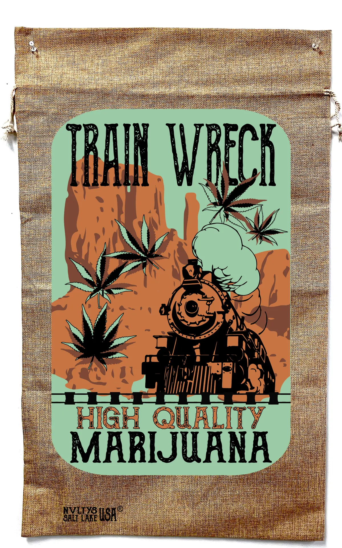 Train Wreck Marijuana Burlap Bag ( Sold By The Piece ) 1