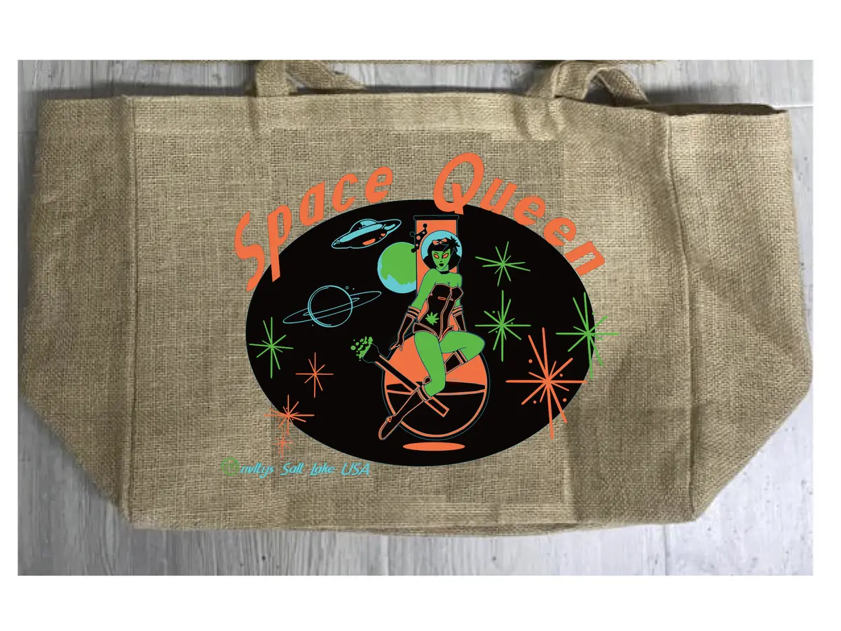 Space Queen Marijuana Burlap Tote Bag ( Sold By The Piece ) 1