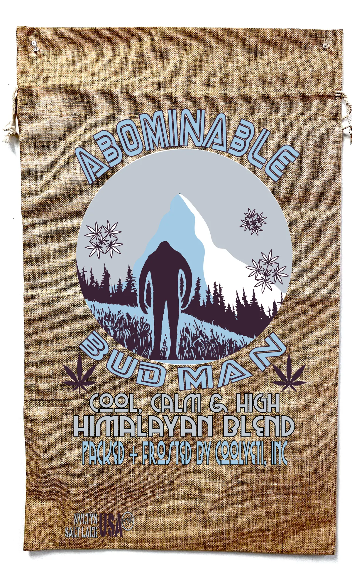 Abominable Bud Man Marijuana Burlap Bag 1