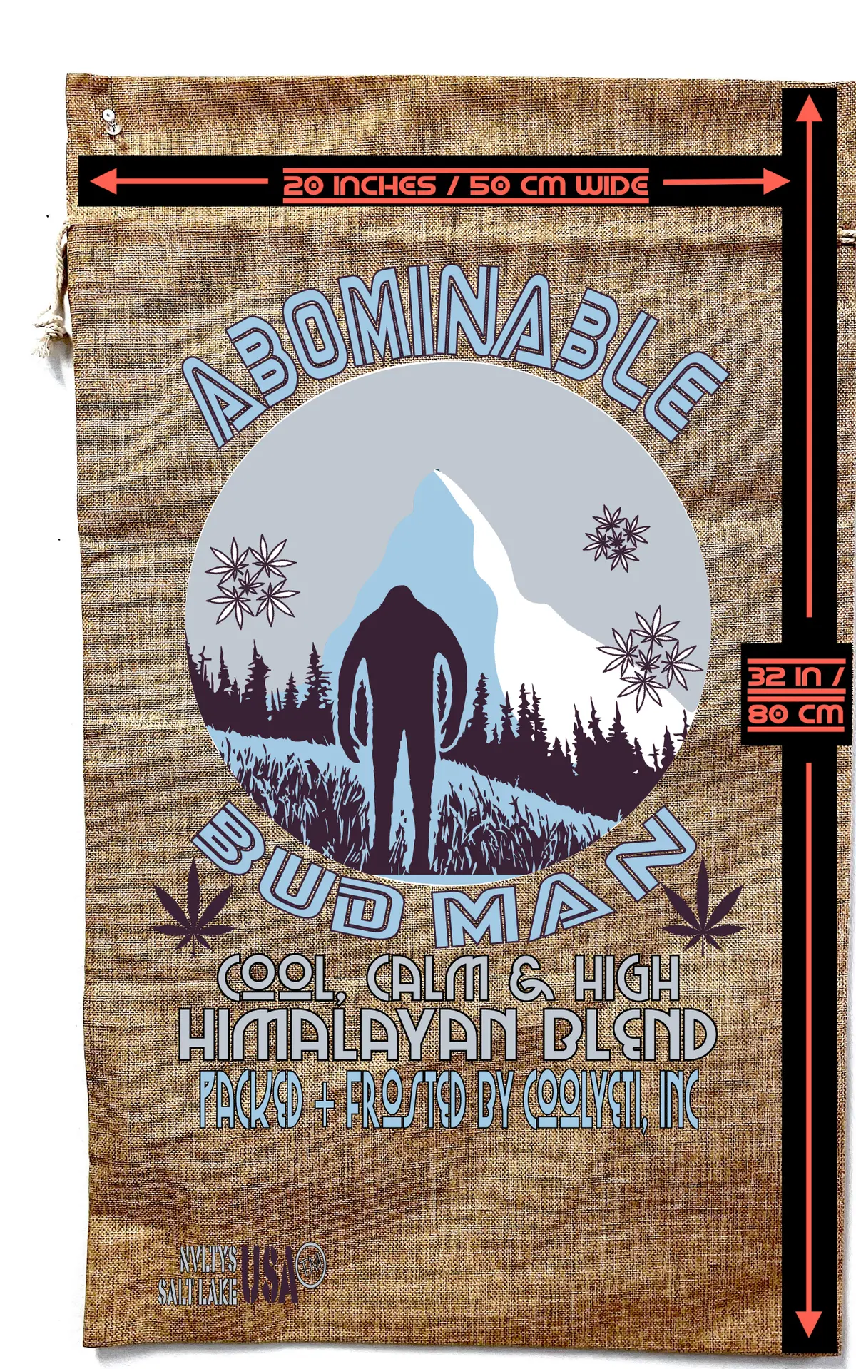 Abominable Bud Man Marijuana Burlap Bag 2