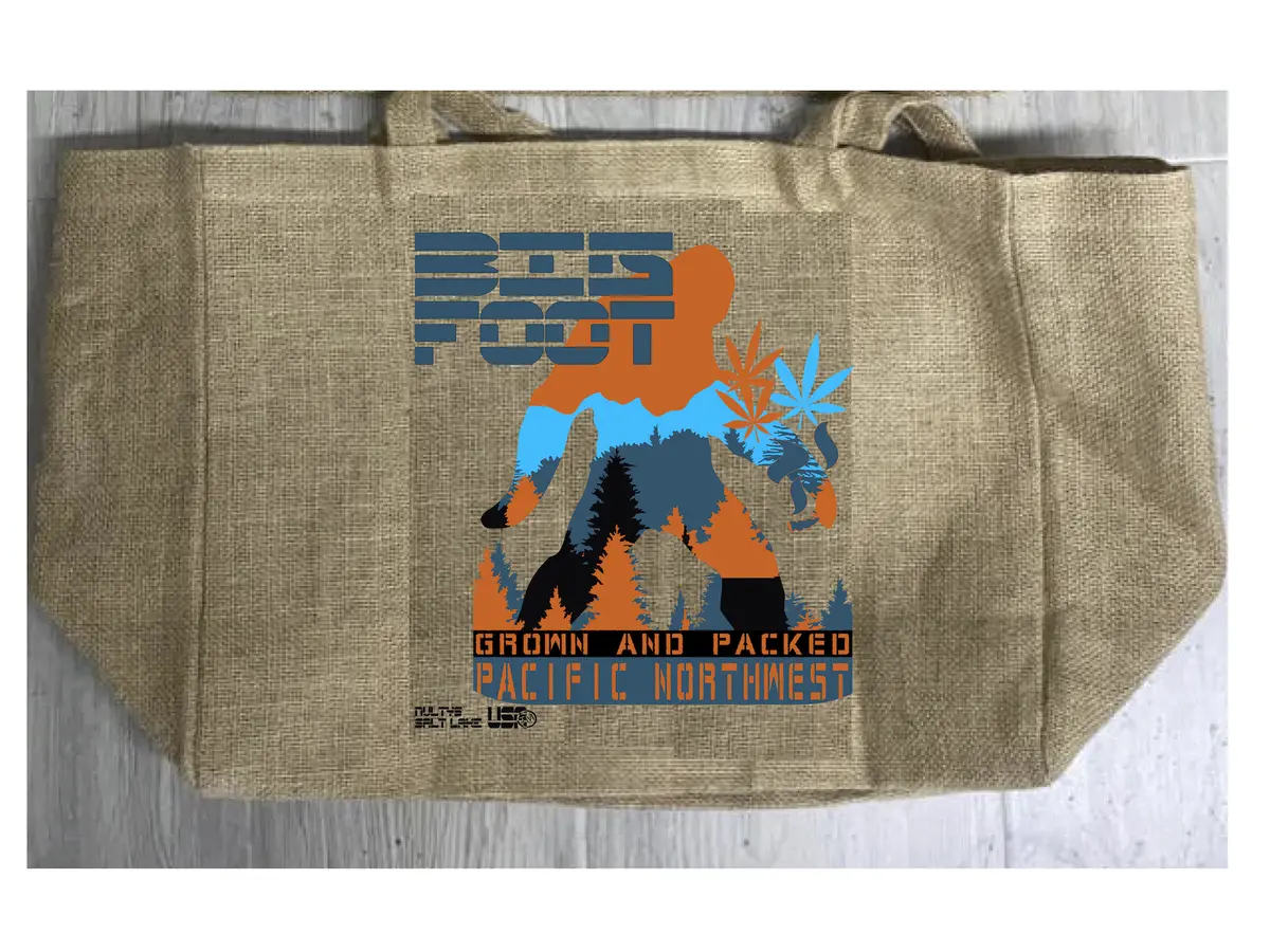 Bigfoot Marijuana Burlap Tote Bag 1