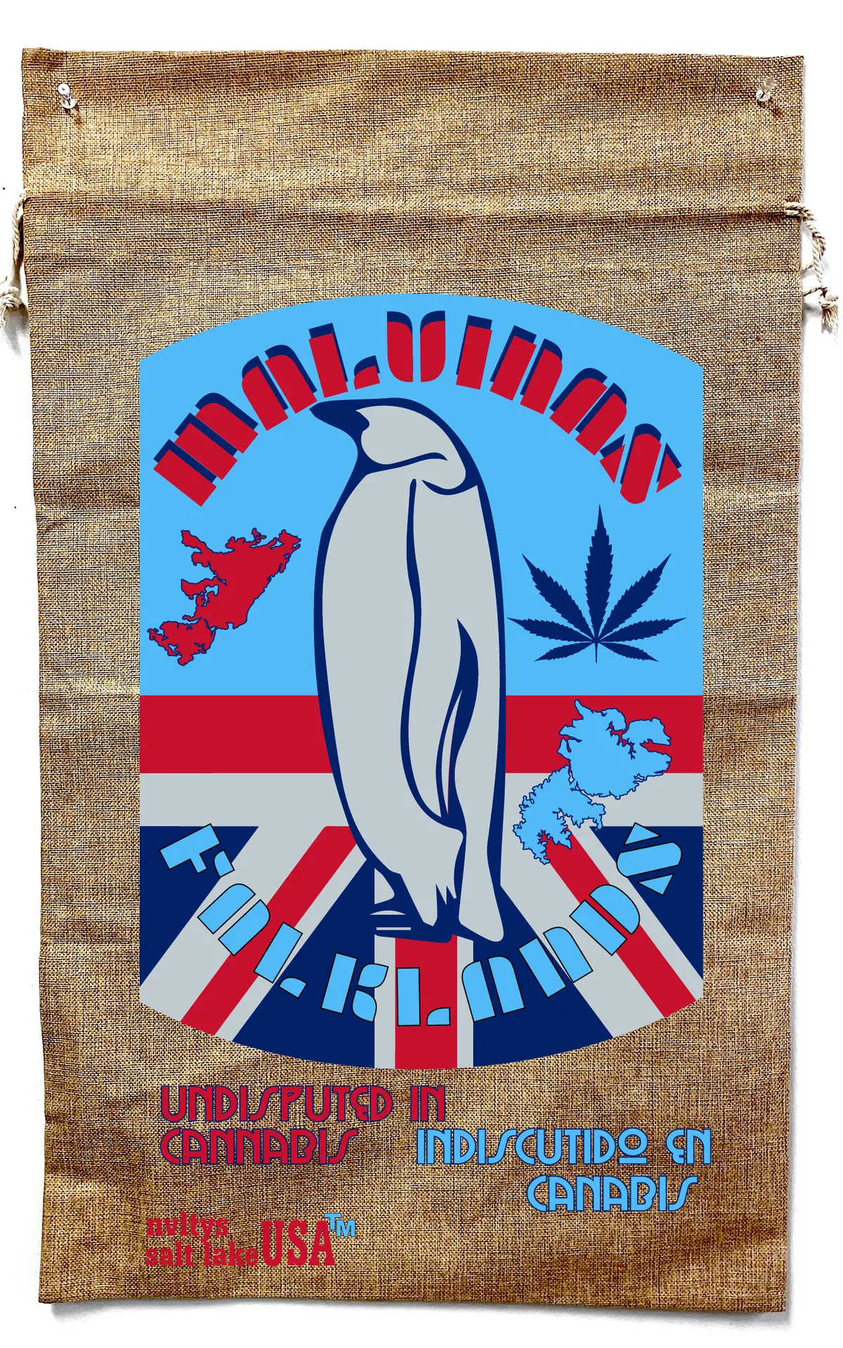 Maldives & Falklands Penguin Burlap Bag 1