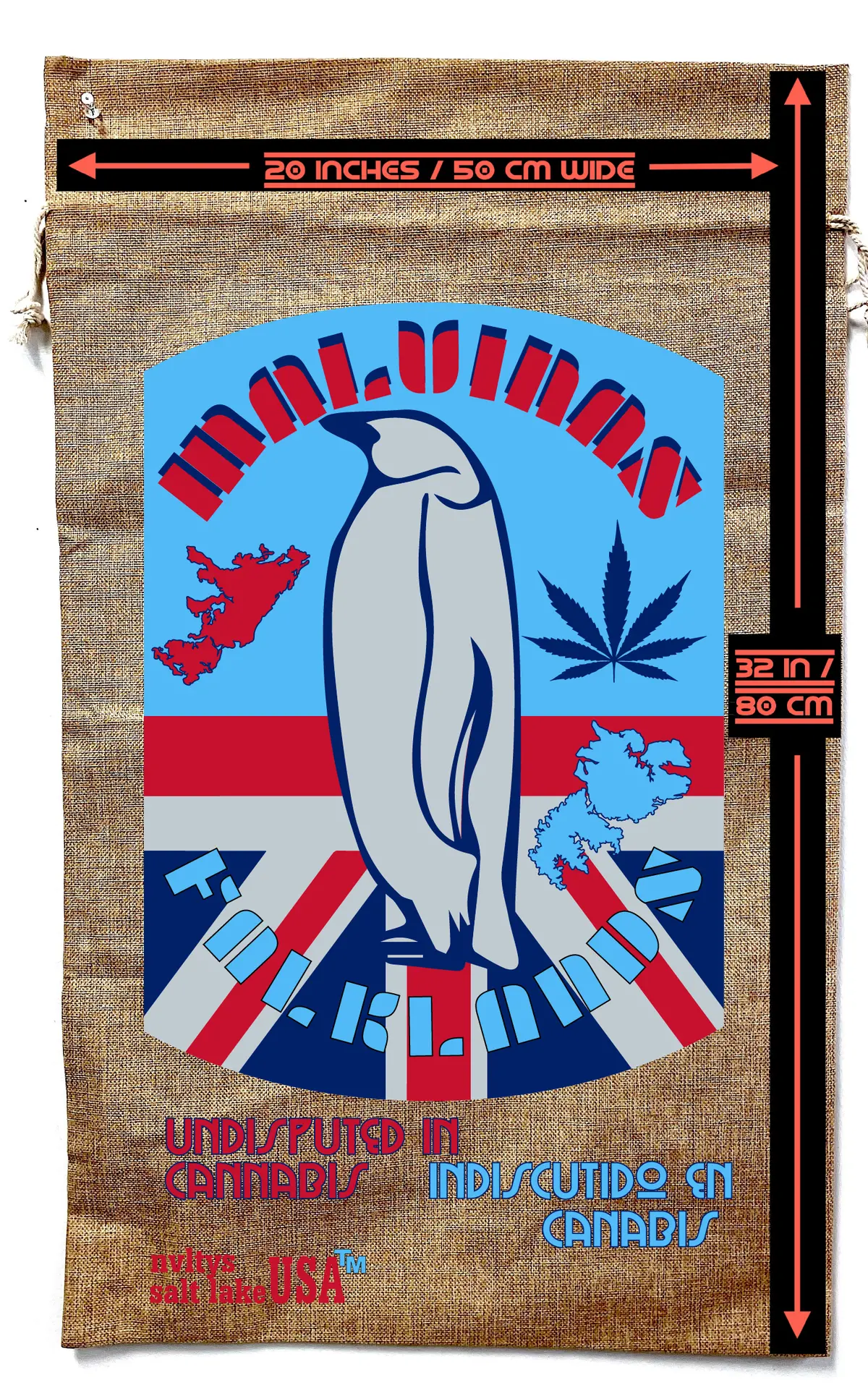 Maldives & Falklands Penguin Burlap Bag 2