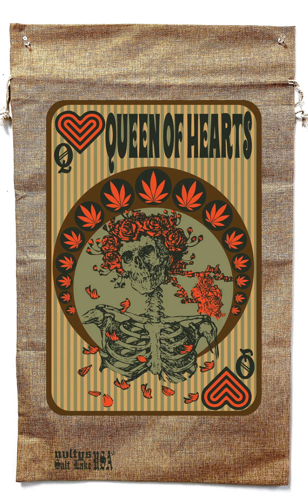 Queen Of Hearts Marijuana Burlap Bag ( Sold By The Piece ) 2