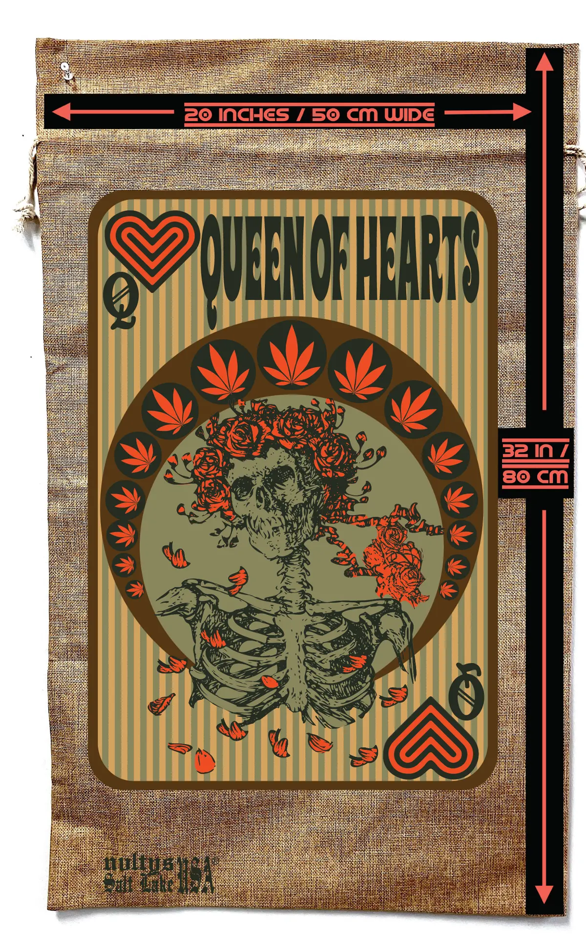 Queen Of Hearts Marijuana Burlap Bag ( Sold By The Piece ) 1