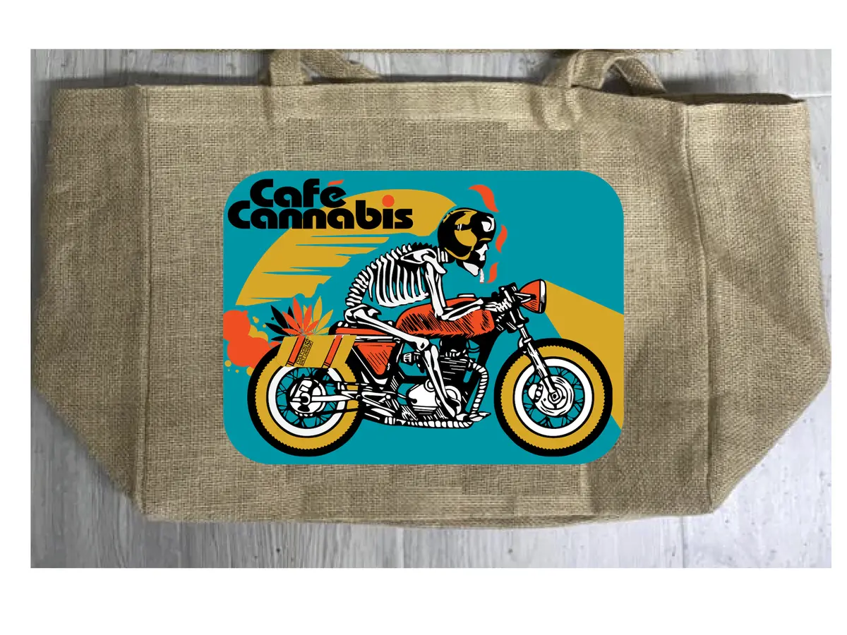 Cafe Cannabis Marijuana  Burlap Tote Bag 1