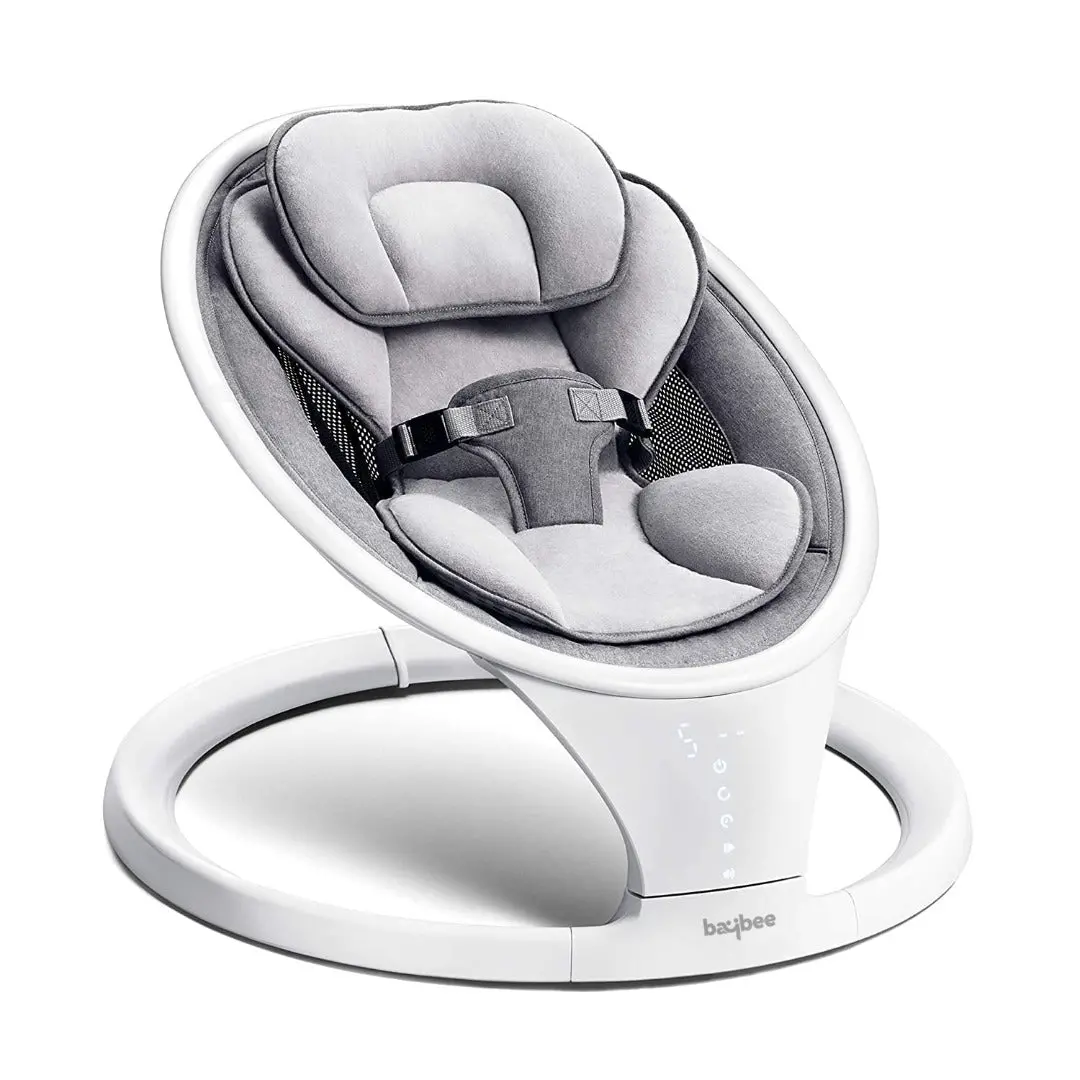 Premium Automatic Electric Baby Swing Cradle With Adjustable Swing Speed, Soothing Vibrations & Music | Baby Rocker With Mosquito Net, 3 Point Safety Belt & Removable Baby Toys (White) 1