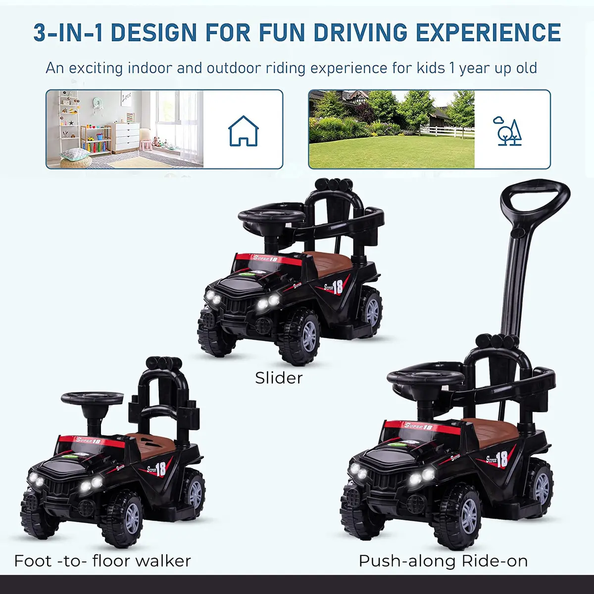 Kids Power Wheel Ride On Jeep Push Car For Toddlers Baby Jeep Toy Children Rider & Infant Baby Jeep 3