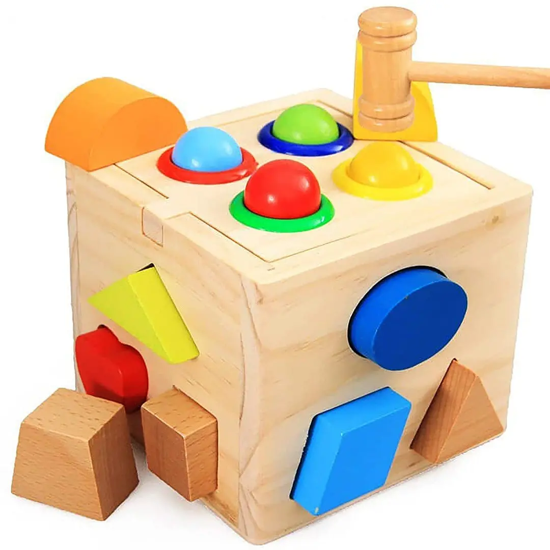 Wooden Hammer Case Toy Knock Pounding Bench For Kids, Developing Fine Motor And Dexterity Skills, Early Educational Activity Toys For 2+ Year Old Boys & Girls (Box Hammer) 1