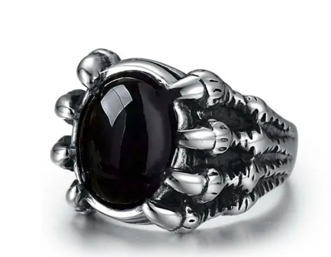 Black Jewel Claw Metal Biker Ring ( Sold By The Piece) 1