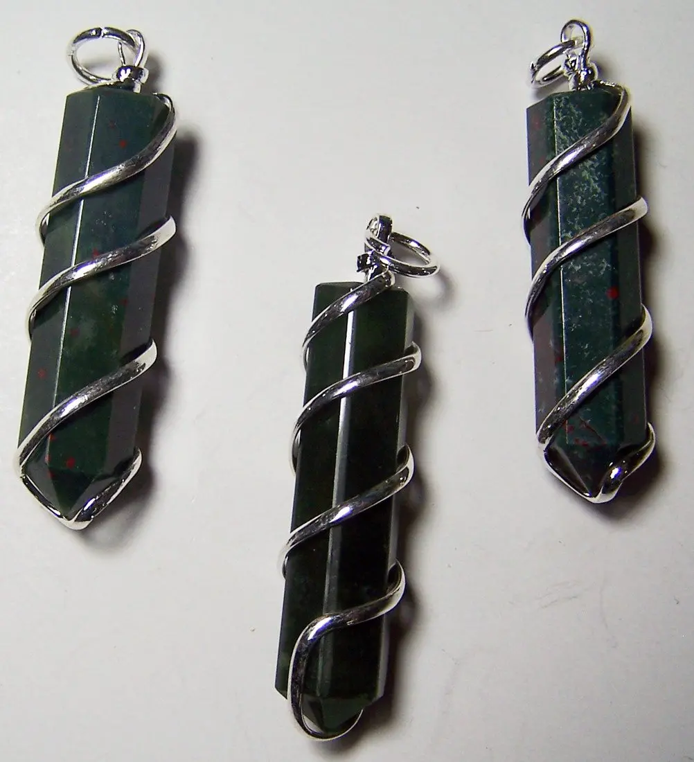 Blood Stone Coil Wrapped Point Stone Pendant 1