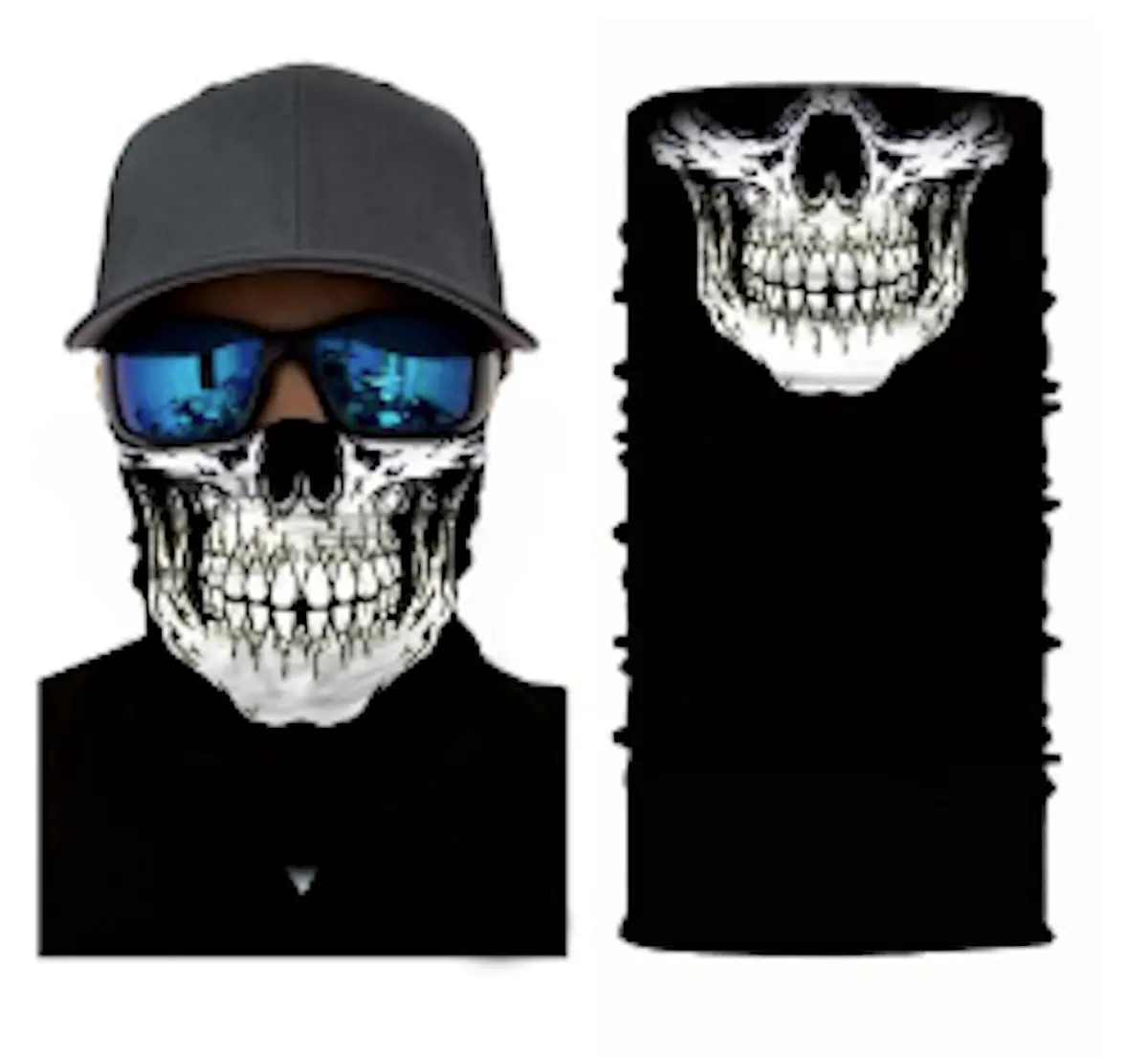 Black White Skeleton Face Multi Function Seamless Banana Wrap ( Sold By The Piece Or Dozen ) 1