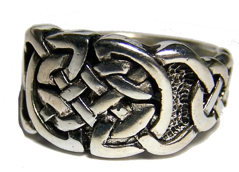 Woven Knotted Silver Deluxe Biker Ring 1