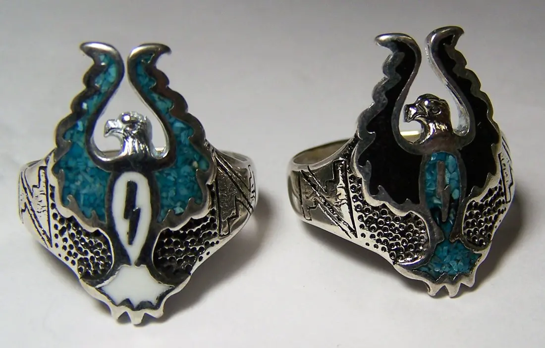 Turquoise Eagle With Wings Up Silver Deluxe Biker Ring 1