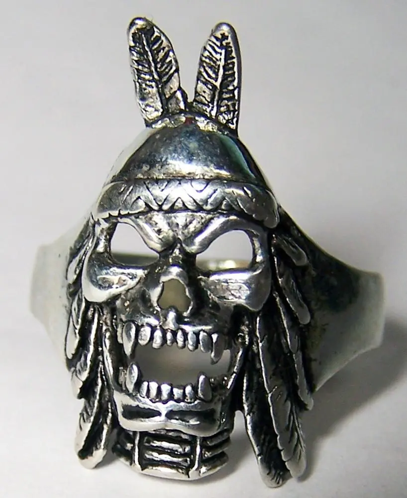 Indian Brave Screaming Skull Biker Ring 1