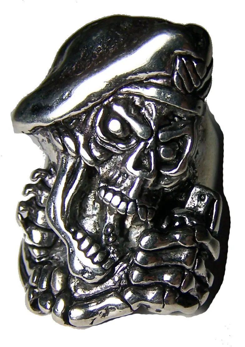 Screaming Military Soldier Skull With Gernade Deluxe Biker Ring 1