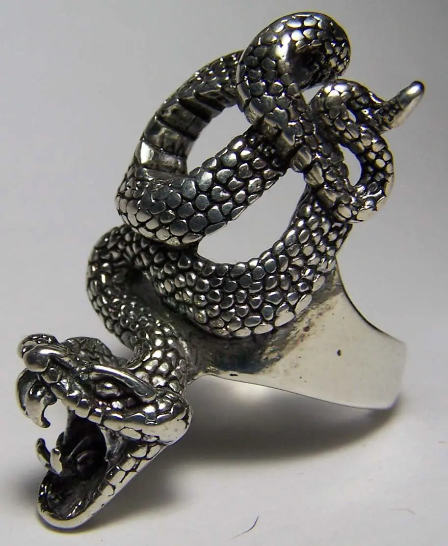Large Poisonous Snake W Fangs Deluxe Biker Ring 1