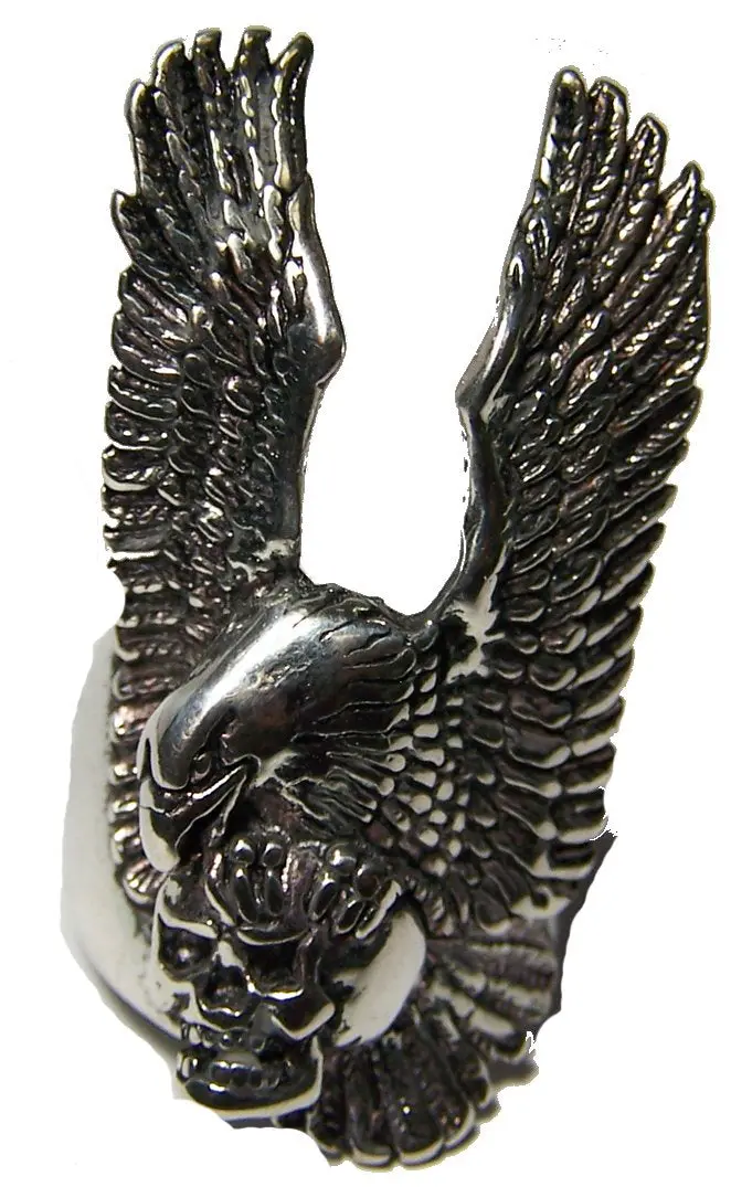 Large Eagle Holding Skull Head Biker Ring 1